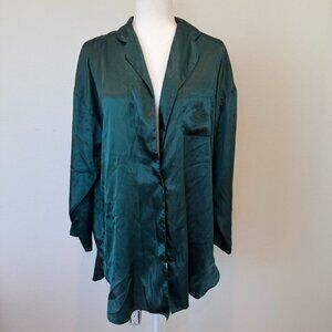 Vintage 90s Victoria's Secret Oversized Emerald Green Satin Sleep Shirt Size Sma